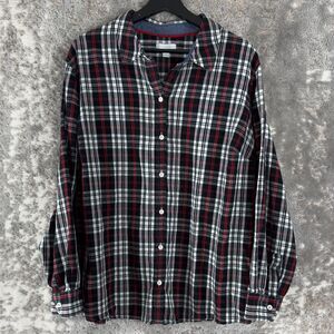 Charter Club Womens Plus Size 3X Plaid Button Shirt Black Red Long Sleeve Casual